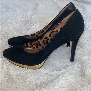 New Christian Siriano gold and black heels 7.5